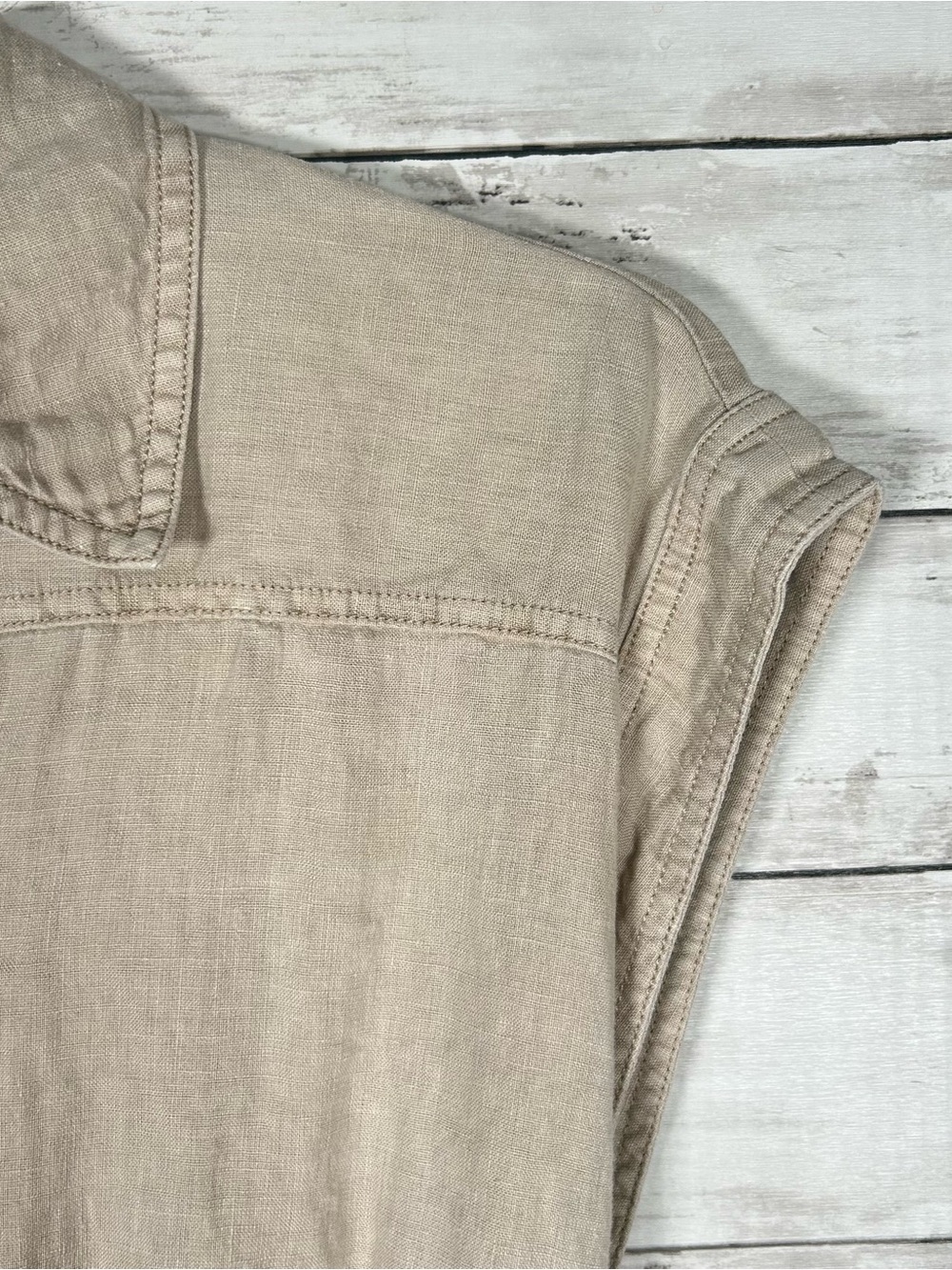 Anthropologie Linen Shirting Barrel Leg Cropped Putty Oatmeal Jumpsuit M - Picture 10 of 12